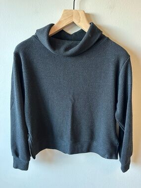 Varley Cozy Ribbed Funnel Neck Women's Sweatshirt- Dark Gray/Black